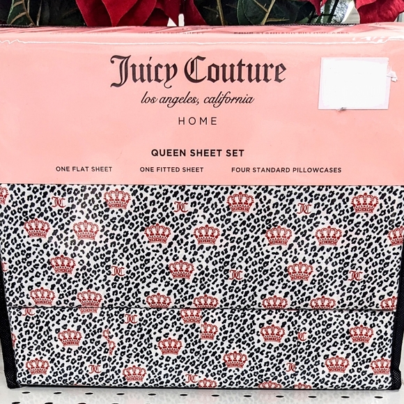 Juicy Couture 6pc QUEEN Leopard Animal Print Crown Sheet Set - Picture 1 of 1